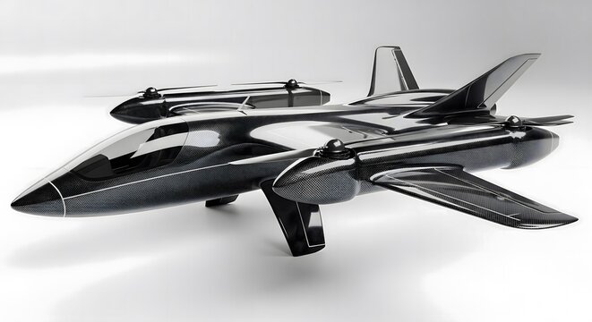 Modern Futuristic Evtol Aircraft with Carbon Fiber Finish