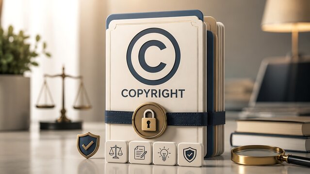 Copyright Intellectual Property Protection Concept With Locked Law Book