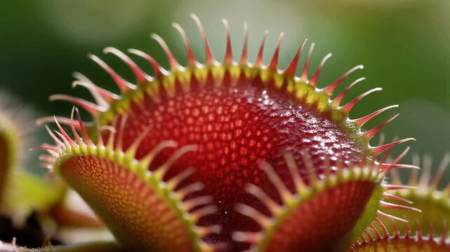 Venus flytrap carnivorous plant with open red trap macro video