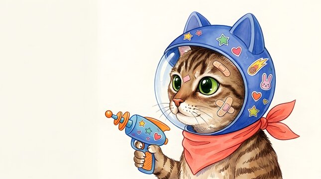 Cute cartoon cat character wearing a blue hat uniquely presented