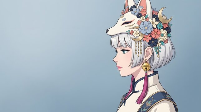 Traditional Asian female portrait illustration charmingly presented