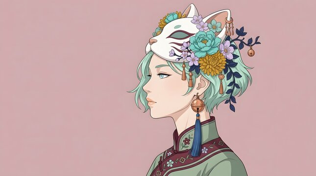 Traditional Asian female portrait illustration charmingly captured