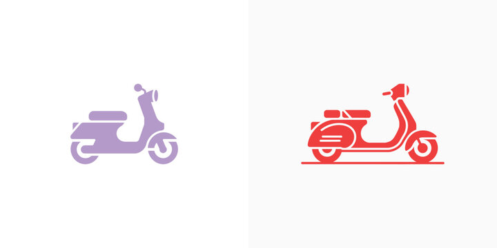 Minimalist Scooter Icons in Purple and Red for Urban Mobility and Travel Design Concepts