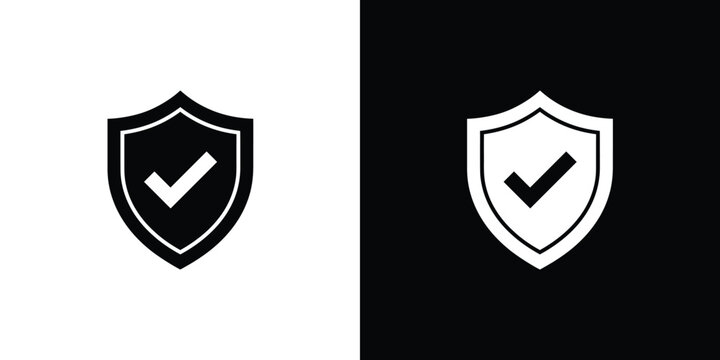 Shield Icon With Checkmark Symbol Secure Protection Concept Black And White Minimalist Design