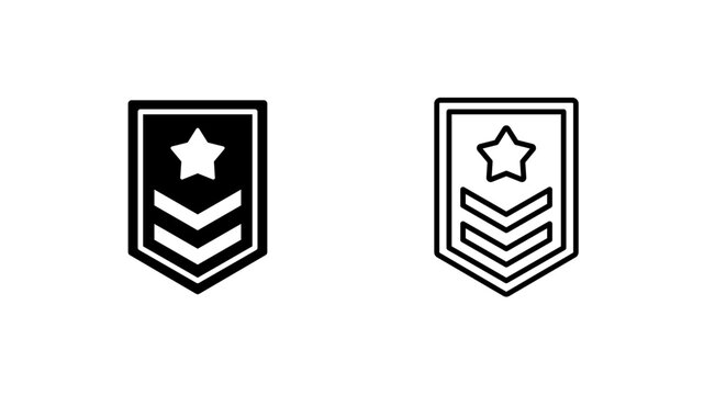 Rank badge glyph outline. Shield star chevron. Best quality military