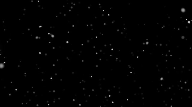 White particles floating like glowing dust motes across a dark black background.