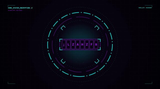 Futuristic Password Rings Rotating Around Digital Core for Secure Login Authentication Motion
