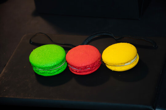 Trio of Colorful French Macarons