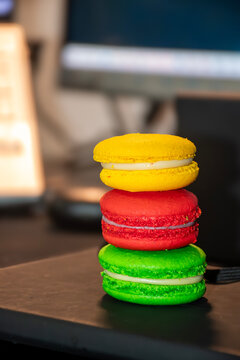 Colorful Macarons Stacked Vertically