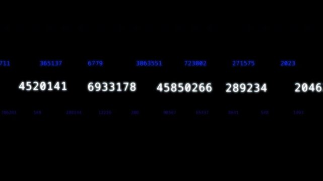 Blue digit ticker scrolls over dark background seamless loop