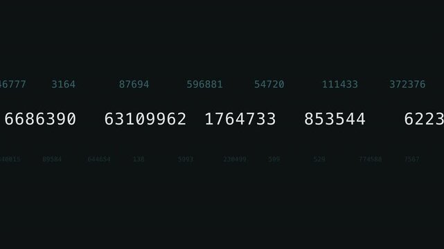 Layered number streams scroll over charcoal background seamless loop