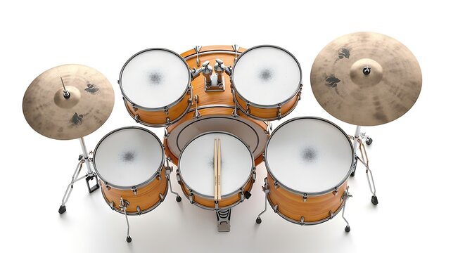 Drum set with cymbals on stand.