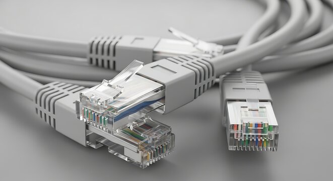 Ethernet cable with RJ45 connectors closeup.
