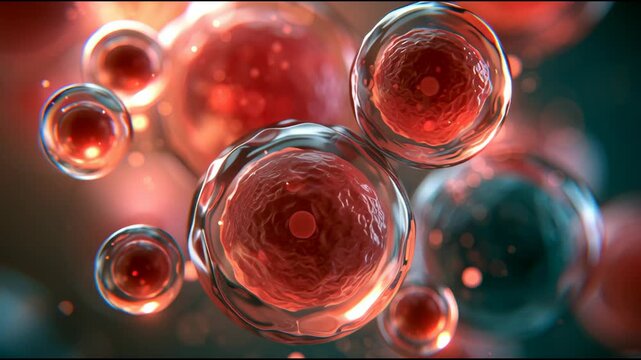 Bubbles and spheres float and collide in a colorful setting, creating interesting shapes and patterns over time.