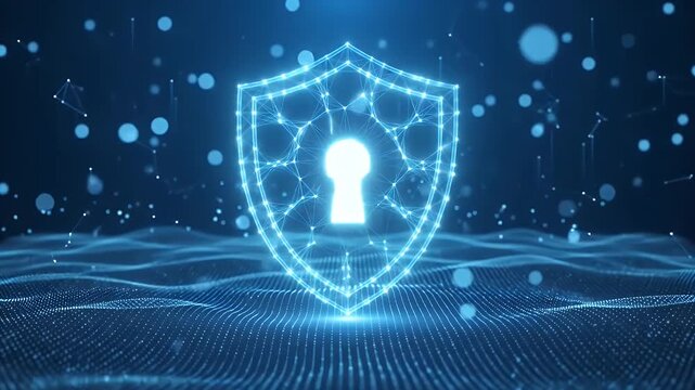 Cyber security shield with digital keyhole icon