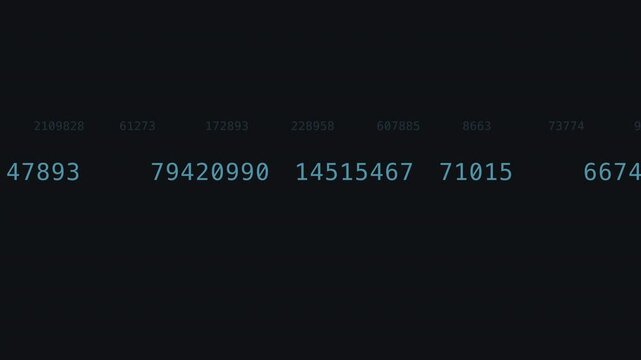 Cyan ticker numbers sweeping light band navy background seamless loop