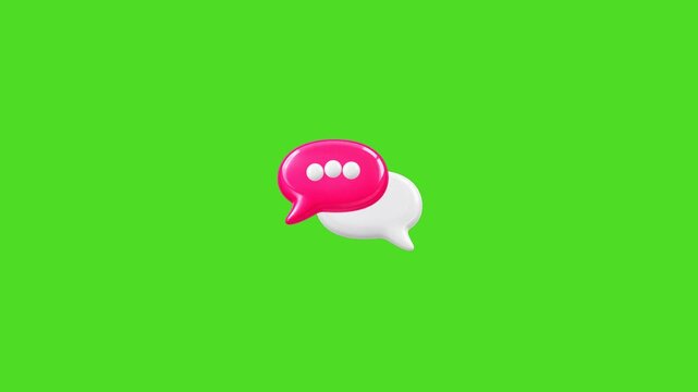 3D chat bubble icon animation with typing dots, green screen