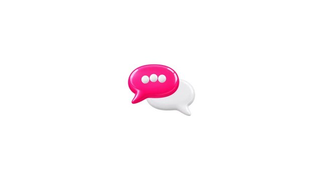 3D chat bubble icon animation with typing dots, white background