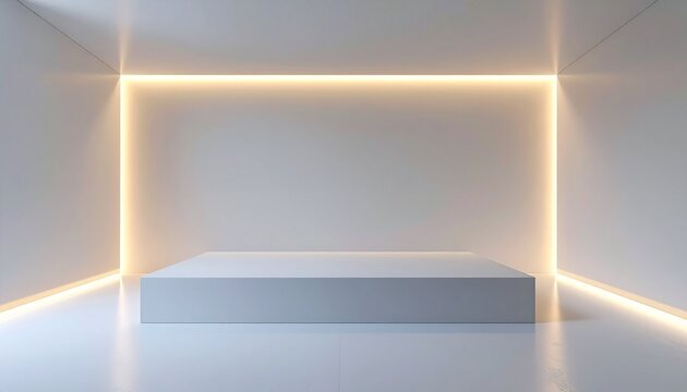 Modern Empty White Room with Platform and Lights