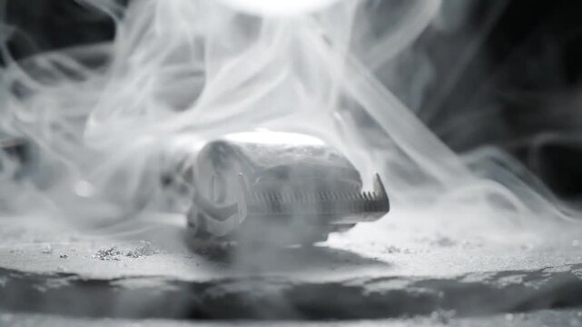 Close up of Hair Clipper with Smoke Effects Professional Grooming Tool