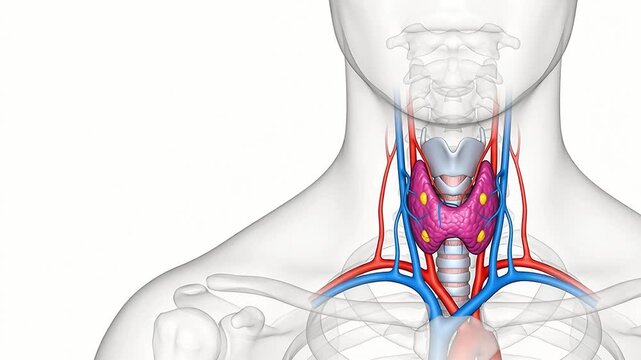 3D Medical Illustration of Human Thyroid and Parathyroid Glands Anatomy