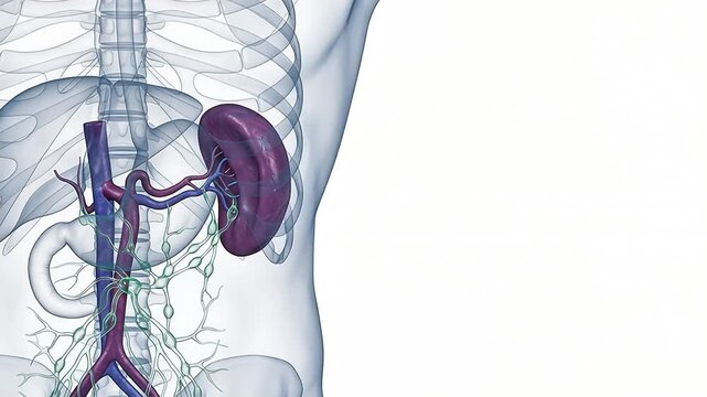 3D Medical Illustration of Human Spleen and Lymphatic System Anatomy