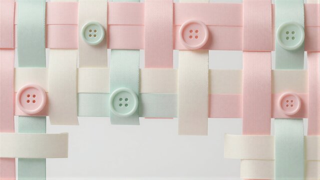 Pastel ribbons woven with matching buttons in soft pink and mint green hues.