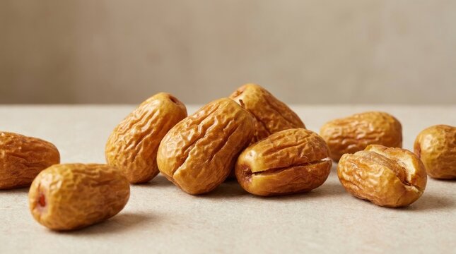 golden xinjiang dried dates fruit on plain neutral background surface