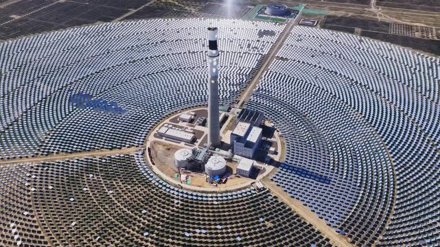Molten salt tower solar thermal power plant, new energy, super mirror power plant, prism tower