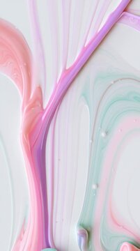 Paint swirls move gently in blush pink and lavender colors to create a visual display of patterns. The activity takes place indoors.
