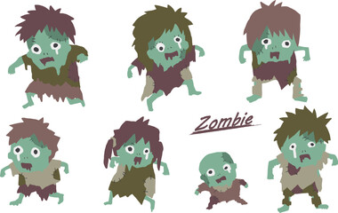 Fototapeta premium Hand Drawn Zombie Character Set with Colorful Cartoon Monsters