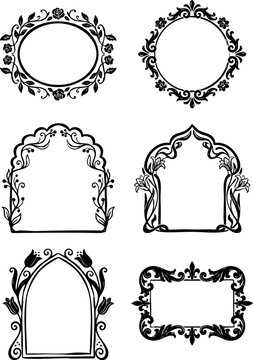hand drawn silhouette ornamental frame collection