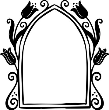 Hand drawn ornamental frame with lilies. 