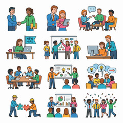 Fototapeta premium Diverse teamwork and professional collaboration illustrations.