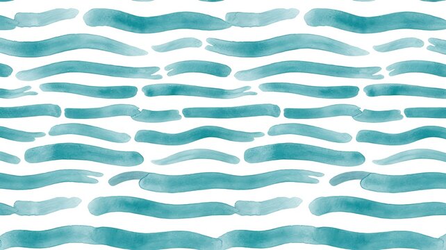Abstract light turquoise blue paintbrush lines sea waves seamless pattern. Watercolour hand painted striped brushstroke marine print for textile design, wrapping paper, nature wallpaper