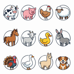 Naklejka premium Illustrated Farm Animals and Pets Collection.