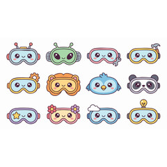 Obraz premium Colorful cartoon animal goggles illustration set.
