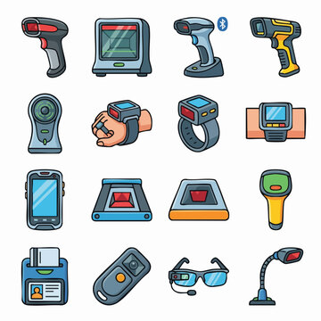 Colorful Illustration of Various Industrial Tools and Devices.