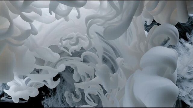 Watch as paint slowly spreads and blooms into dark water, creating striking patterns in a unique display of color and movement.