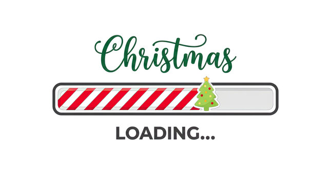 Festive christmas loading bar with a green tree representing holiday anticipation isolated on transparent background