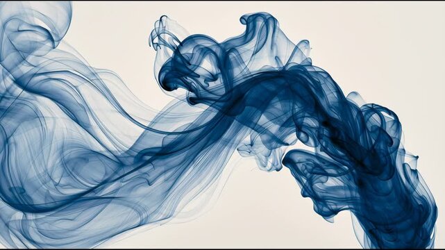 Tendrils of deep indigo move slowly through water, creating shapes and patterns that shift and flow in a unique manner.