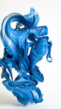 Paint glides through liquid, forming smooth and shiny ribbons. The display shows the transformation of colors and shapes in a studio.