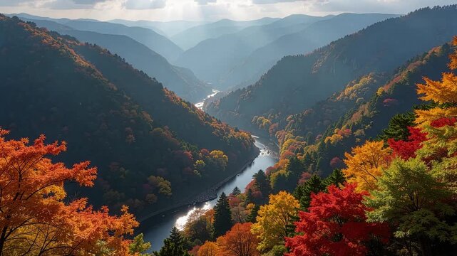 金墨が広がって現れる山と里を描いた日本の金墨風景の横長金墨動画