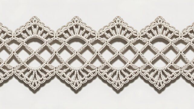 White geometric crochet lace trim border texture on a transparent background