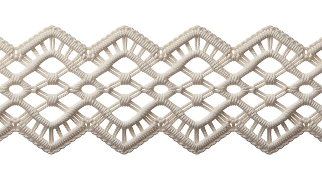 White geometric crochet lace trim border texture on a transparent background