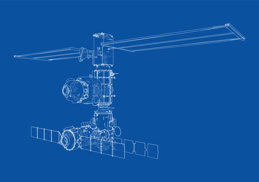 blueprint of a satellite design. Vector