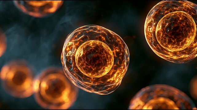 Cells are shown moving and changing shape under a microscope in a laboratory during a research session focused on cellular activity.