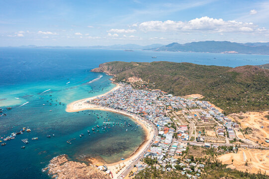 Aerial view of Nhon Hai Beach near Quy Nhon, Vietnam.  Drone photo