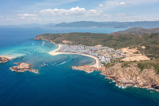 Aerial view of Nhon Hai Beach near Quy Nhon, Vietnam.  Drone photo