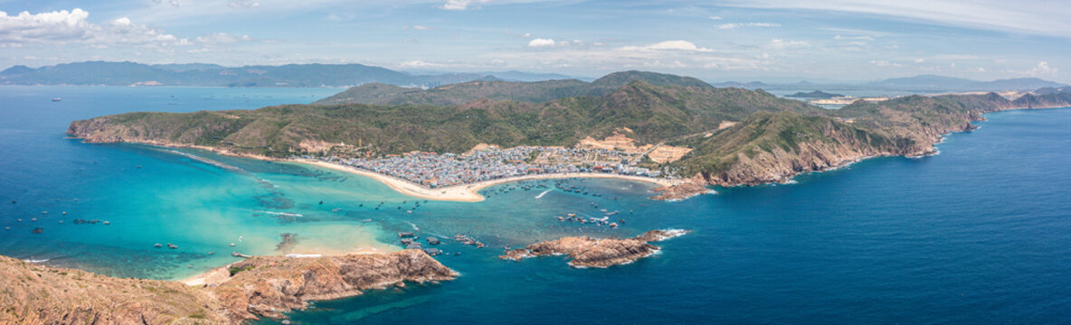 Aerial view of Nhon Hai Beach near Quy Nhon, Vietnam.  Drone photo